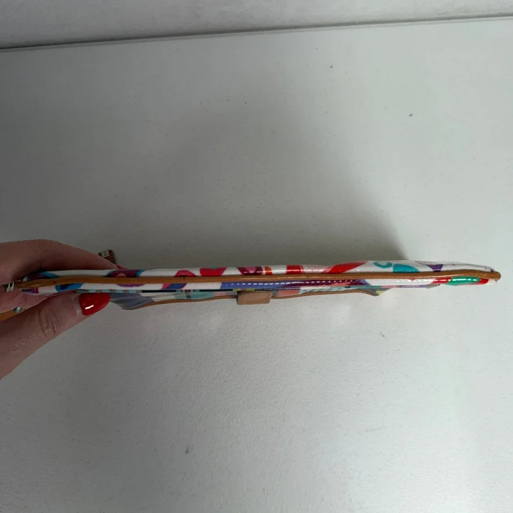 Consuela White Swirly Legacy Wristlet Clutch Wallet Floral Striped Leather Trim